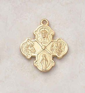 Four Way 14kt Solid Gold Medal 14 Kt Gold 14 Kt Gold 1/2" H, 18" L Chain Gift Boxed 