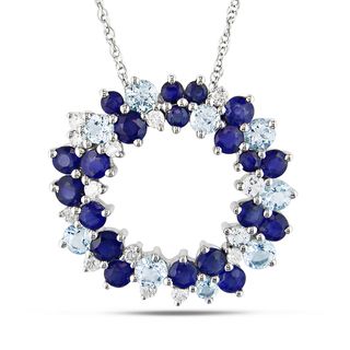 Miadora 10k Gold Blue Topaz, Sapphire and 1/5ct TDW Diamond Necklace (H I, I2 I3) Miadora Gemstone Necklaces