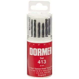 Dormer A191 High Speed Steel Jobber Length Drill Bit Set with Plastic Case, Black Oxide Finish, 118 Degree Conventional Point, Metric, 13 piece, 1.5 mm to 6.5 mm in 0.5 mm Increments + 3.3, 4.2 mm