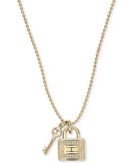 Tommy Hilfiger Gold Tone Pave Lock and Key Pendant Necklace   Women