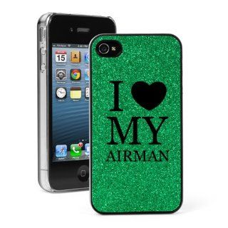 Green Apple iPhone 4 4S 4G Glitter Bling Hard Case Cover G514 I Love My Airman Air Force Cell Phones & Accessories