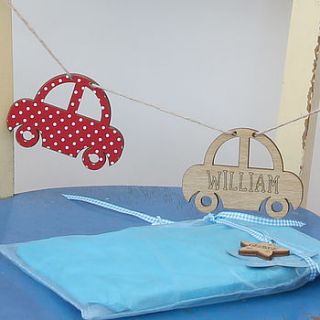 personalised new baby keepsake car bunting by neltempo