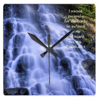 Square Clock with Waterfall and Scripture Verse