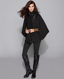 Via Spiga Coat, Asymmetrical Zip Cape with Faux Leather Trim   Coats   Women