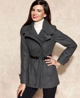 Nine West Asymmetrical Faux Leather Trim Belted Coat   Coats   Women