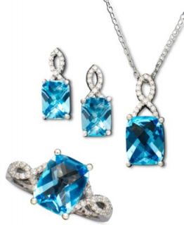 Sterling Silver Jewelry Set, Blue Topaz (5 7/8 ct. t.w.) and Diamond Accent Necklace, Earrings and Ring Set   Jewelry & Watches
