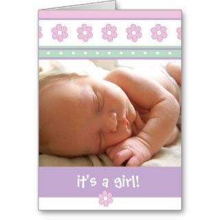 It's a Girl Pink & Purple Birth Announcement Greeting Card