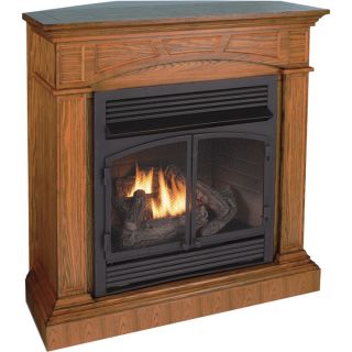 ProCom Dual Fuel Vent-Free Fireplace with Corner Conversion Kit — 32,000 BTU, Medium Oak Veneer, Model# FBD400RTCC-M-MO