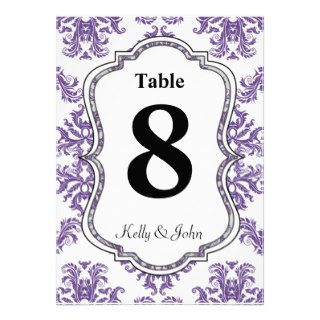 Purple Damask Wedding Table Number Card