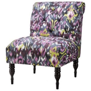 Vaughn Tufted Slipper Chair   Gray/Purple Ikat