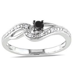Miadora 10k White Gold 1/6ct TDW Black and white Round cut Diamond Ring (H I, I2 I3) Miadora Diamond Rings