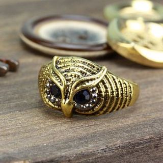 brass owl face ring by lisa angel