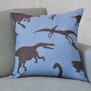 'd'ya think e saurus' hand printed 100% irish linen cushion by paperboy wallpaper