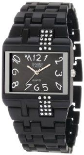 Golden Classic Women's 2205 black "Everyday Luxe" Bold Bezel Rhinestone Accented Metal Band Watch Watches