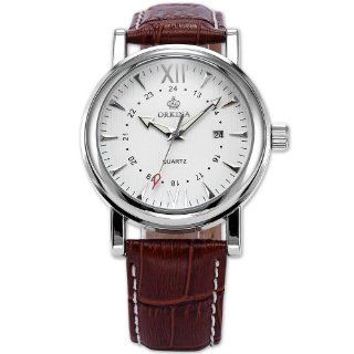 Orkina Mens White Dial Coffee Leather Sport Date Quartz Wrist Watch ORK107 Watches