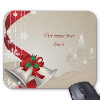 Christmas Bells And Red Ribbons Mousepad