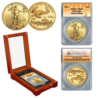 2014 ANACS MS70 $50 Gold Eagle Coin with Wooden Display Box