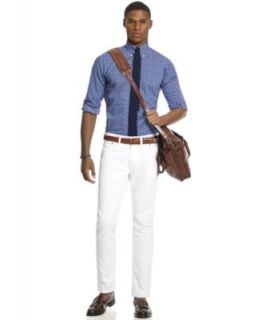 Polo Ralph Lauren Custom Fit Mini Checked Poplin Shirt, Striped Jersey T Shirt, Varick Slim Fit Stewart Jeans & Canvas Gym Bag   Men