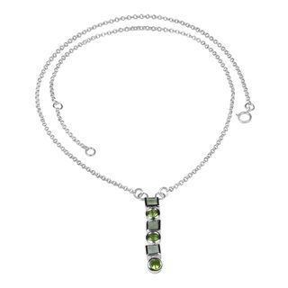 Sterling Silver Round Peridot and Square Moonstone Necklace (Thailand) Necklaces
