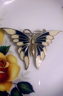 vintage enamel butterfly brooch by once upon a tea cup