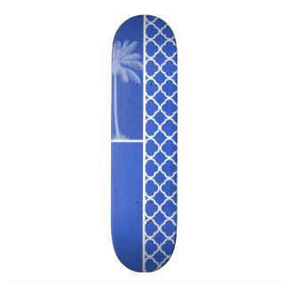 Han Blue Moroccan Quatrefoil; Palm Skateboard