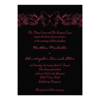 Pink and Black Floral Butterfly Wedding Invitation
