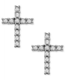 Diamond Earrings, Sterling Silver Diamond Cross Stud Earrings (1/10 ct. t.w.)   Earrings   Jewelry & Watches