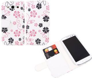 iTALKonline WHITE PINK FLOWER PRINT Executive Wallet Case Cover Skin Cover with Credit / Business Card Holder For Samsung i9300 Galaxy S3 III Cell Phones & Accessories