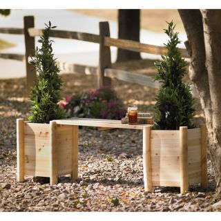 Cedar/Fir Bench with Side Planters — Natural Cedar/Fir (Cunninghamia lanceolata), Model# CSN-CPB-07  Benches