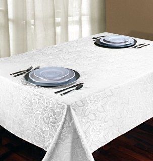 Regal Home Collections Laura Rose Damask Oblong Tablecloth, 60 Inch Wide by 102 Inch Long, White   Holiday Tablecloth