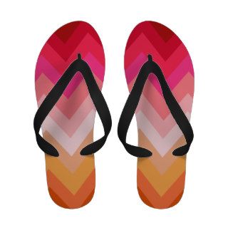Modern Girly Red Pink Coral Ombre Chevron Pattern Flip Flops
