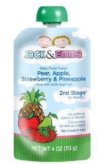 Jack and Emma Baby Food Puree Stage 2, Pear, Apple, Strawberry, Pineapple, 4 Ounce (Pack of 12)  Baby Food Fruit  Grocery & Gourmet Food