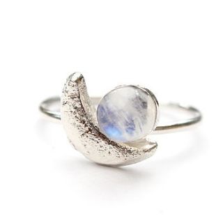 silver crescent moon and moonstone ring by amelia may