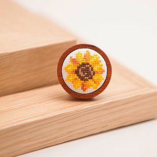 hand embroidered sunflower brooch by handstitched with love