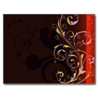 Golden Yellow and Reddish floral design Postcards