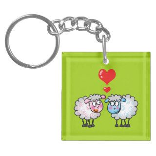Funny cartoon sheep, Wedding couple Square Acrylic Key Chain