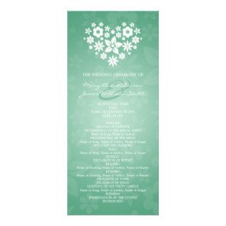 Elegant Wedding Program Flowery Heart Mint Green Custom Rack Card