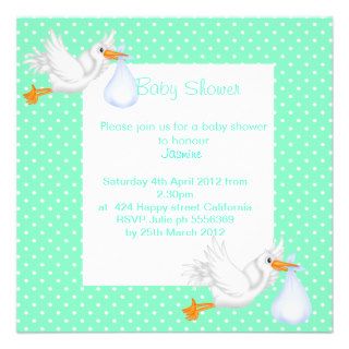 Mint green double stork baby shower invite