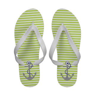 Anchor and stripes green, grey, navy blue Flip Flops