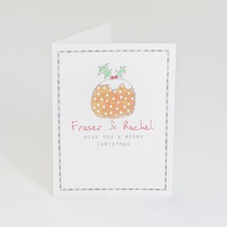 pack of personalised christmas pudding cards by violet pickles