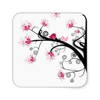 Sakura Japanese Cherry Blossom & Cute Birds Sticker