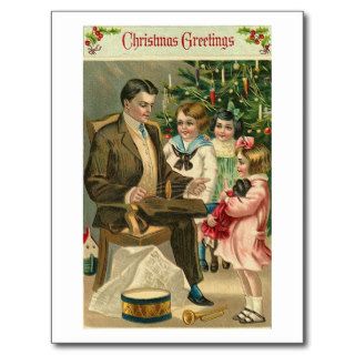 Christmas Greetings Father and Children Postcards