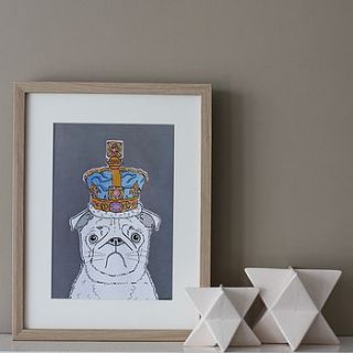 pug in a crown print by adam regester art and illustration