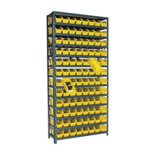 Quantum Storage 96 Bin Shelf Unit — 12in. x 36in. x 75in. Rack Size, Yellow  Single Side Bin Units