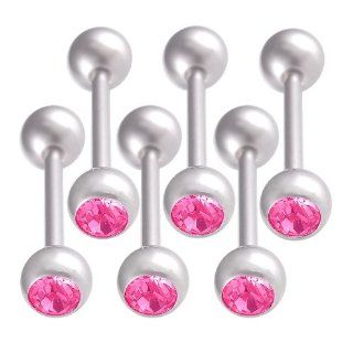 14G 14 Gauge (1.6mm), 16mm long  Rose Swarovski Crystal 316L Surgical Stainless Steel tongue rings straight bars balls tounge barbells AFJW   Pierced Body Piercing Jewelry  Set of 6 Jewelry