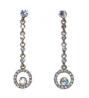Earrings   E41   Crystal Circle Dangle   Gold Tone Metal ~ Clear AB (Iridescent) SERENITY CRYSTALS Jewelry