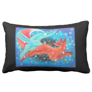 Leaping Animals, a Fox and a Hare. Throw Pillows