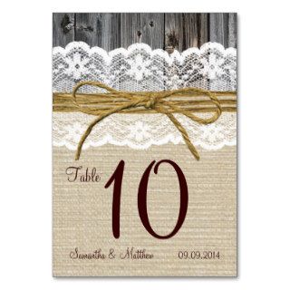 Ivory Lace & Twine Bow Burlap & Wood Table Number Table Card