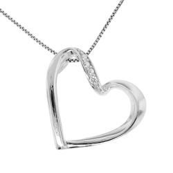 Sterling Silver Diamond Accent Diagonal Heart Necklace Moise Diamond Necklaces