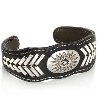 Chaco Canyon Southwest Sterling Silver and Leather Cuff Bracelet